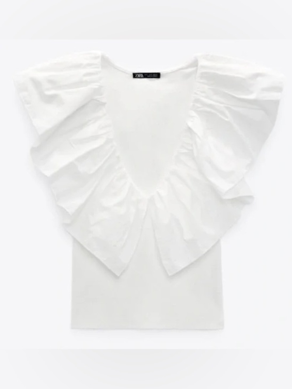 NWT Zara White Ribbed Tank with Ruffle Collar - Picture 7 of 14